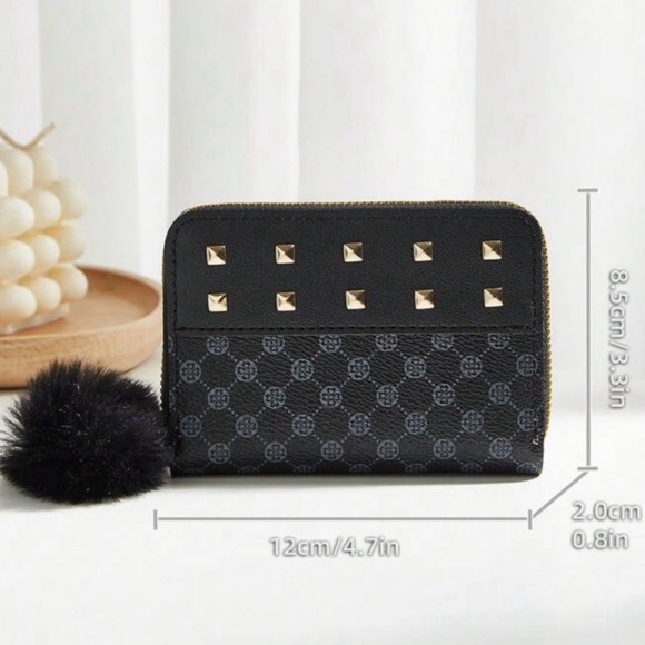 🍭 3/$20 black gold studded wallet with black fluffy keychain - Picture 8 of 11